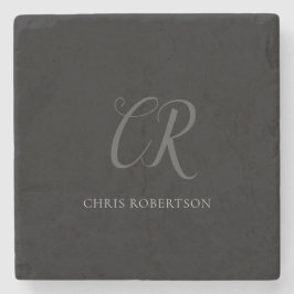 Kalligrafie Monogram Name Black Gray Custom Gift Steinuntersetzer
