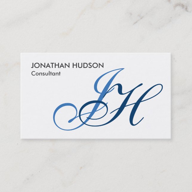 Kalligrafie Monogram White Blue Business Card Visitenkarte (Vorderseite)