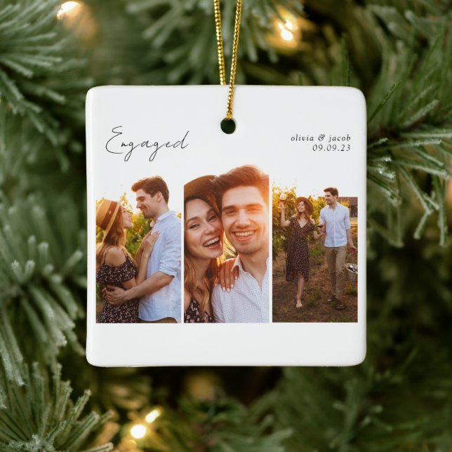 Kalligrafie Multi Foto Verlobt Keramikornament (Baum)
