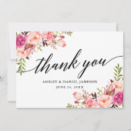 Kalligrafie Pink Blush Bloral Hochzeit Dankeskarte