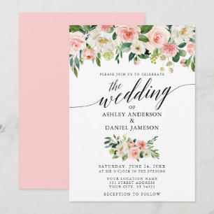 Kalligrafie Pink Blush Bloral Hochzeit Einladung