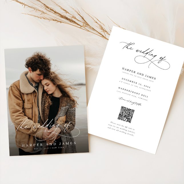 Kalligrafie-QR-Code-Foto Romantische Hochzeit Einladung (Von Creator hochgeladen)
