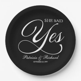 Kalligrafie sagte sie Yes Engagement Party Black Pappteller