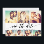 Kalligrafie Save the Date 7 Foto Grid Collage<br><div class="desc">Zeigen Sie Ihre Verlobung-Fotos und verkünden Sie Ihr Wunschtermin mit dieser stilvollen und eleganten Save the Date-Ankündigung mit Kalligrafieschrift und 7 Ihrer Fotos.</div>