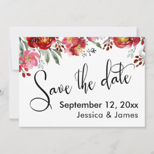 Kalligrafie Save the Date Burgunderrote Blumen