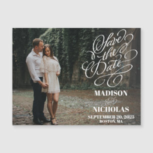 Kalligrafie Save the Date Kartenmagnet mit Foto Magnetkarte