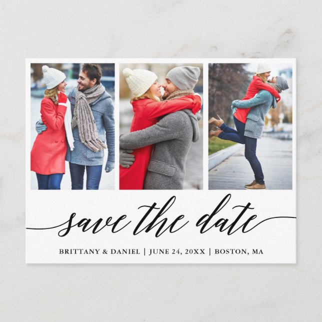 Kalligrafie Save the Date Verlobung 3 Foto Postkarte (Vorderseite)