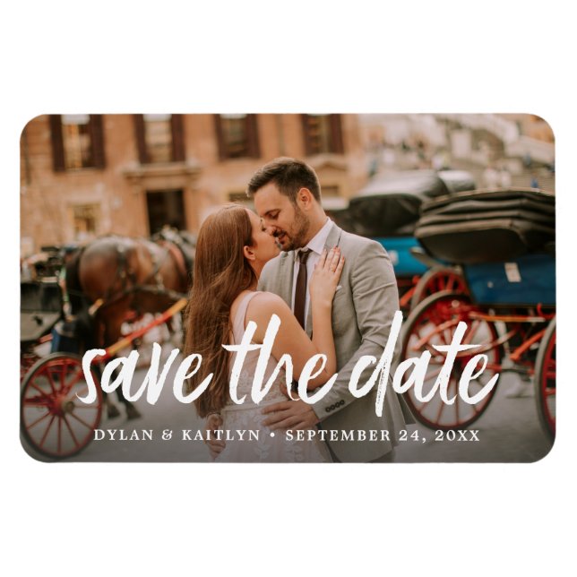 Kalligrafie Save the Date Wedding Foto Magnet (Horizontal)