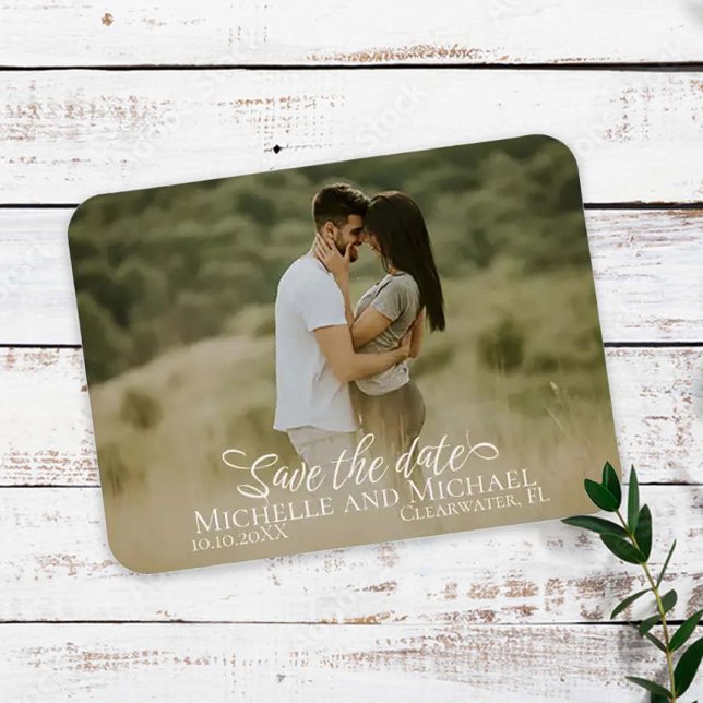 Kalligrafie Save the Date Wedding Foto Modern Magnet (Von Creator hochgeladen)