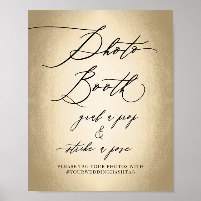Kalligrafie-Schrift Gold Fotobox Hochzeitsschild Poster (Vorne)