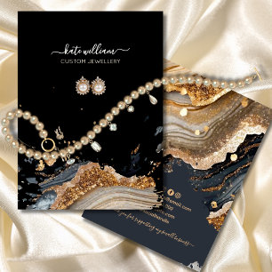 Kalligrafie Schwarz Gold Achat Ohrring Displaykart Visitenkarte