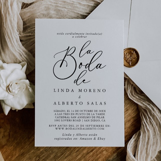 Kalligrafie Schwarz-Weiß-La Boda de Wedding Einladung (Von Creator hochgeladen)