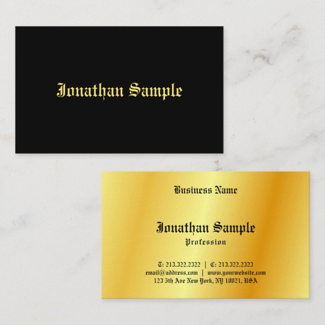 Kalligrafie Schwarze Gold-Look Vorlage Alter Text Visitenkarte (Vorne/Hinten)