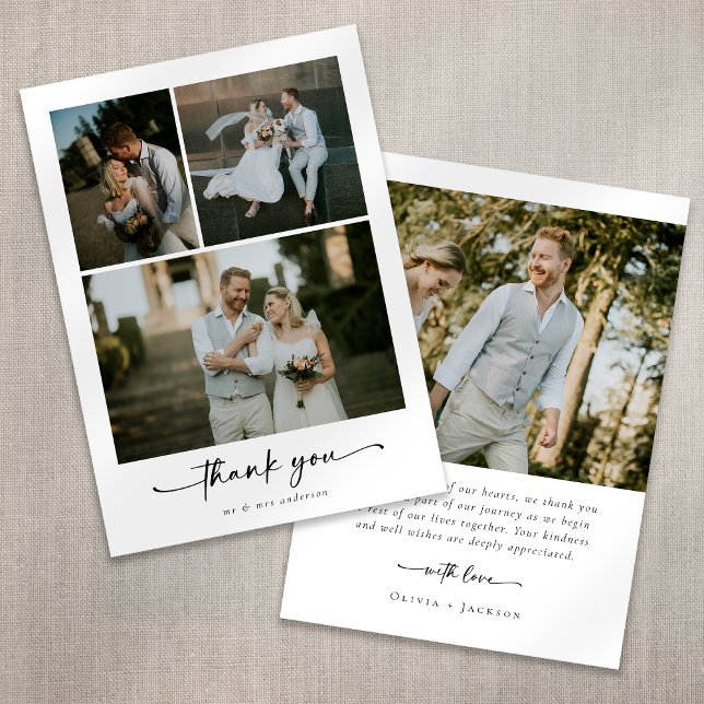 Kalligrafie Script 4 Foto Wedding Dankeskarte (Von Creator hochgeladen)