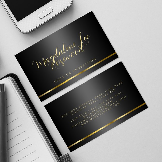 Kalligrafie Script Black Gold Business Card Visitenkarte (Von Creator hochgeladen)