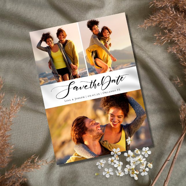 Kalligrafie-Script-Foto-Collage Save The Date (Von Creator hochgeladen)