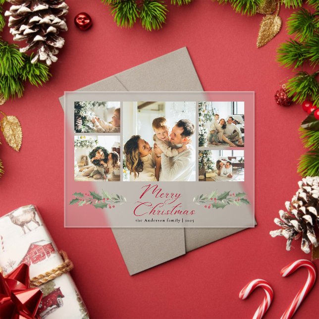 Kalligrafie-Script-Foto-Collage-Weihnachtskarte Acryleinladungen (Insitu (Feiertag))