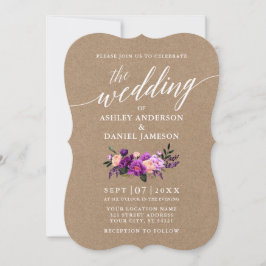 Kalligrafie Script Lila Floral Wedding Kraft Einladung