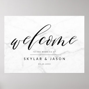 Kalligrafie Script Marble & Black Welcome Wedding Poster