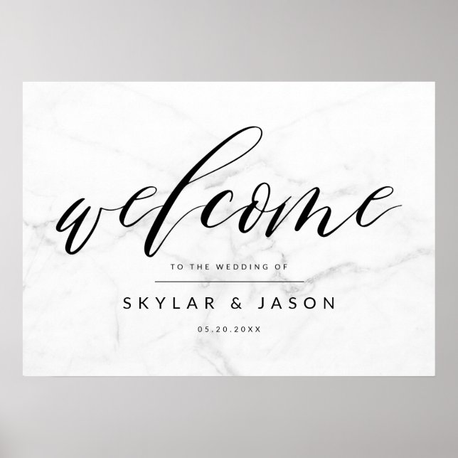 Kalligrafie Script Marble & Black Welcome Wedding Poster (Vorne)