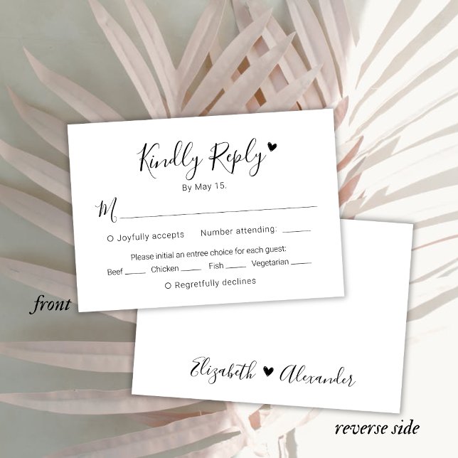 Kalligrafie Script Moderne Herz Wedding RSVP Card Karte (Von Creator hochgeladen)