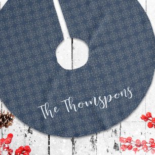 Kalligrafie Script Navy Silver Snowflakes Custom Polyester Weihnachtsbaumdecke