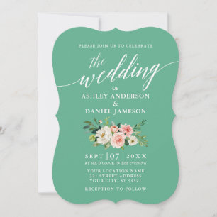 Kalligrafie Script Pink White Floral Neo Minze Einladung