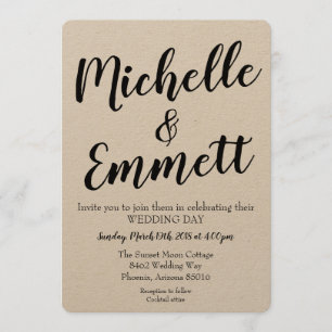 Kalligrafie Script Rustic Kraft Elegant Hochzeit Einladung