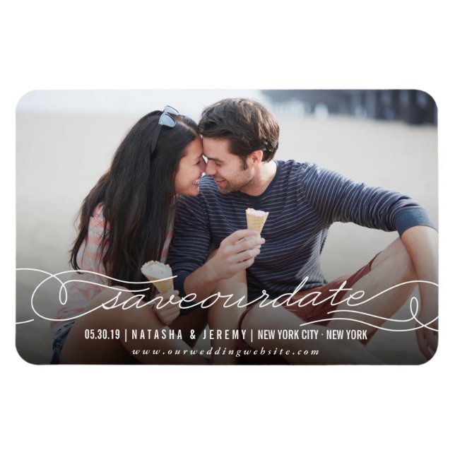 Kalligrafie Script Save the Date Foto Magnetic Magnet (Horizontal)