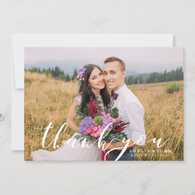 Kalligrafie-Skriptüberlagerung | Foto Vielen Dank  Dankeskarte (Vorderseite)