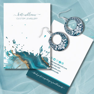 Kalligrafie Teal Achat Ohrring Displaykarte Visitenkarte