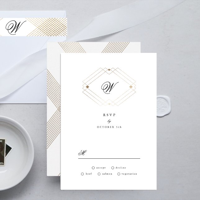Kalligrafie Typografie Monogram Gold Deko Wedding RSVP Karte (Von Creator hochgeladen)