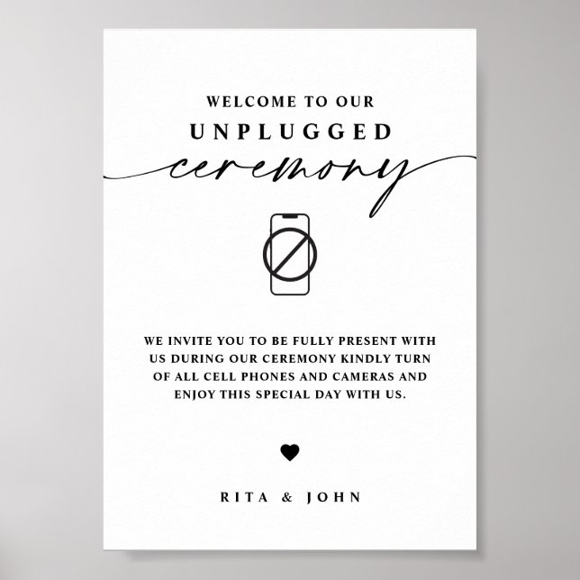 Kalligrafie-Unplugged-Zeremonie Hochzeitszeichen Poster (Vorne)