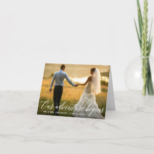 Kalligrafie Unser Abenteuer beginnt mit Hochzeitsn Dankeskarte