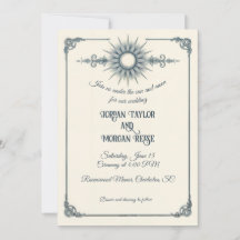 Kalligrafie Vintage Blaue Sonnen-Hochzeitseinladun