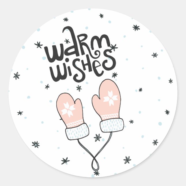 Kalligrafie Warmes wünscht Weihnachts Mittens Runder Aufkleber (Vorderseite)