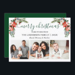 Kalligrafie Wasserfarbe Winter Bloral 3 Foto Feiertagskarte<br><div class="desc">Moderne Kalligraphie-Skripte. Die elegante Winter Floral 3 Foto Merry Christmas Card beinhaltet wunderschöne Aquarelltaschen,  botanische Vegetation,  winterliche Blätter,  Heilige Beeren,  Rosen,  Baumwolle,  Kiefern und blaue Beeren.</div>