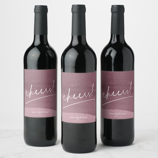 Kalligrafie Wedding Cheers Mauve ID771 Weinetikett (Flaschen)