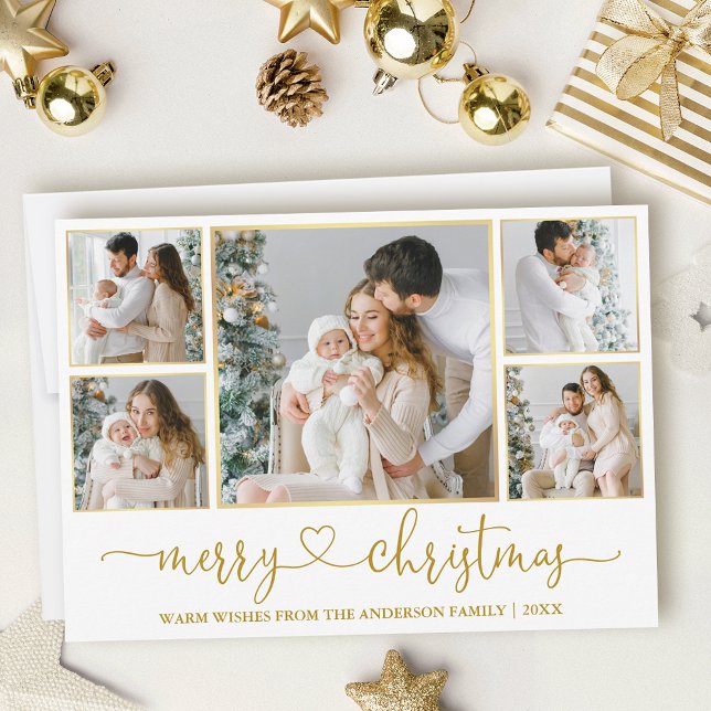 Kalligrafie Weihnachten 5 Foto Gold Rahmen (Customize to add text to back of card.)