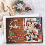 Kalligrafie Weihnachten Vintager LKW 2 Foto Holz<br><div class="desc">Modern Fun Calligraphy Script Frohe Weihnachten 2 Foto Weihnachtskarte - Wasserfarbe Vintager roter LKW mit Christbaum - Rustikales Land Holz</div>