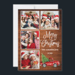 Kalligrafie Weihnachten Vintager LKW Holz 4 Foto<br><div class="desc">Moderne Fun Calligrafie Drehbuch Frohe Weihnachten 4 Foto Weihnachtskarte - Aquarell Vintager roter LKW mit Christbaum - Rustikales Land Holz</div>