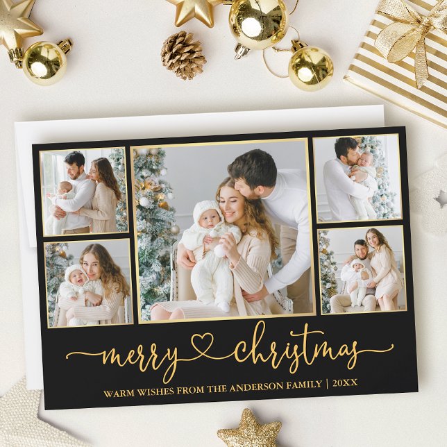 Kalligrafie Weihnachts-Schwarz-Gold-Rahmen Feiertagskarte (Customize to add text to back of card.)