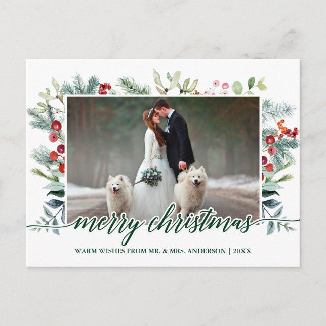 Kalligrafie Weihnachtsgrün Hochzeit Foto Grün Postkarte (Vorderseite)