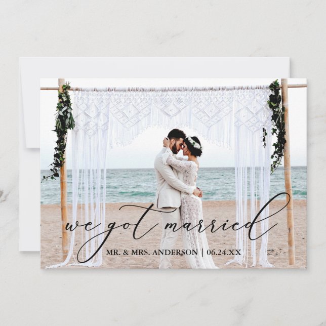 Kalligrafie Wir Got Verheiratete Foto-Hochzeitkart Dankeskarte (Vorderseite)