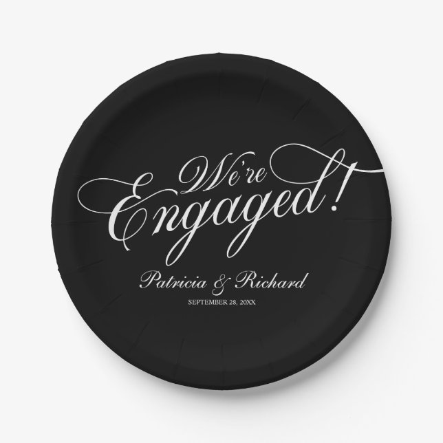 Kalligrafie Wir sind Verlobte Engagement Party Bla Pappteller (Vorderseite)