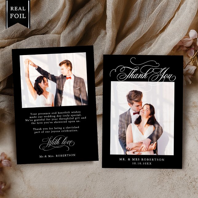 Kalligrafie zeitlose Silberhochzeit Danke Folieneinladung (Calligraphy timeless Silver wedding Thank you Foil card)