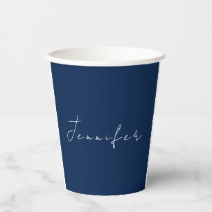 Kalligrafischer Name beruflich schlicht dunkelblau Pappbecher