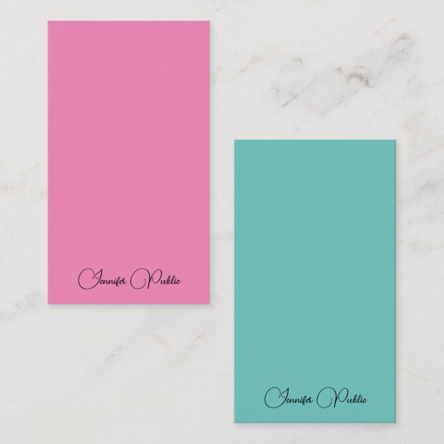 Kalligrafischer Skriptname Modernes Rosa und Aquam Mitteilungskarte (Vorne/Hinten)