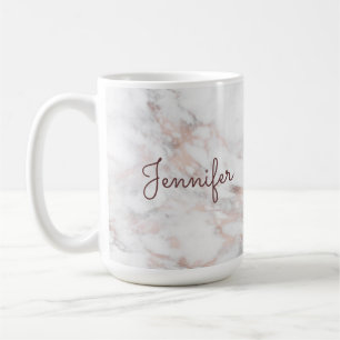 Kalligrafischer Skriptname Rose Gold-Marmorvorlage Kaffeetasse