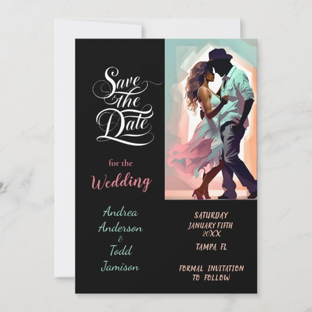 Kalligrafischer Tanz Kontrastfarben Foto Hochzeit Save The Date (Vorderseite)
